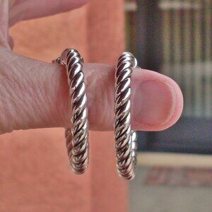 Current Item - David Yurman Sculpted Cable Hoop Earrings - DY Backs - 14K/925